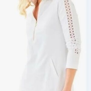 Lilly Pulitzer White Skipper Popover Dress with Embroidery On Long Sleeve